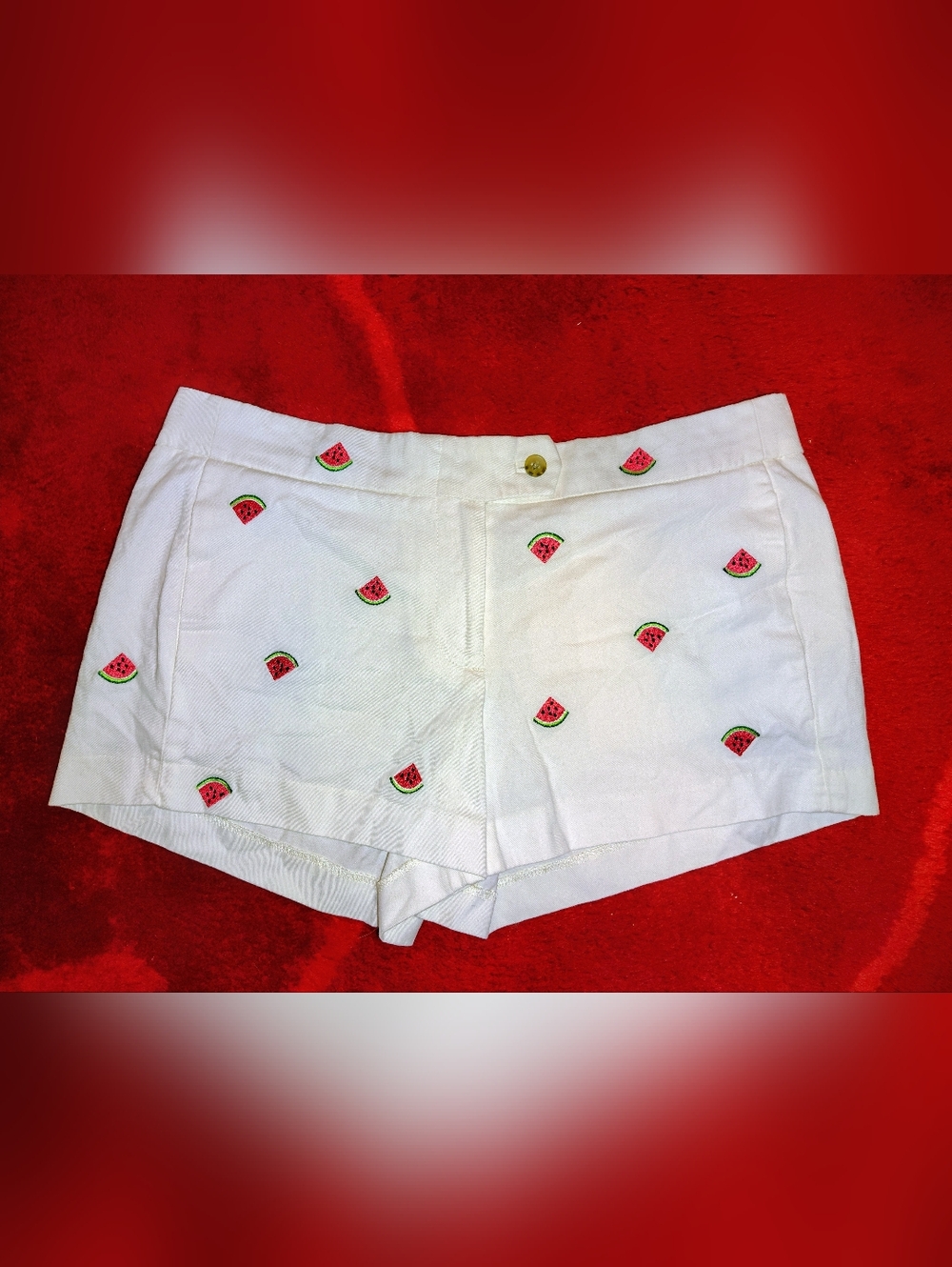 J. Crew White Shorts with Pink & Green Watermelon Embroidery Sz 8